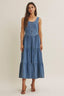 Summer Roadtrip Sustainable Denim Tiered Midi Dress