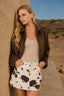 SUEDE EPAULET COLLARED ZIP-UP CROPPED JACKET: DARK BROWN