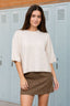 HEATHERED CREW NECK HALF SLEEVE BOXY PULLOVER: OATMEAL