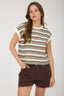 MULTI-COLOR STRIPE CREWNECK SLEEVELESS KNIT TOP