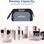 Wide-open Quilted Travel Makeup Organizer Bag with Handle: Black