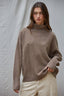 Knit Sweater Ribbed Turtleneck Drop Shoulder Top: Brown
