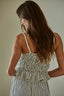 Woven Polyester Spandex Striped Peplum Crop Top : Natural Black
