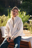 Cozy Cabin Gingham Trim Sherpa Fleece Half-Zip Pullover: CREAM