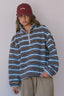 Cozy Stripe Sherpa Half Zip Pullover: BLUE/BROWN