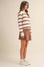 STRIPED SWEATER TOP AND MINI SKIRT SET: MOCHA