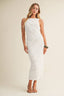 TEXTURED DIAGONAL LACE SLEEVELESS DRESS: Off-White