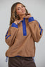 Teddy Sherpa Fleece Half Zip Pullover: CHOCO/BLUE