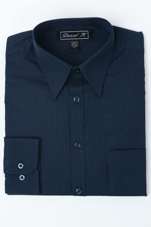 Navy Striped Button Up  Dress Shirt