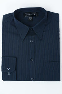 Navy Striped Button Up  Dress Shirt