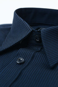 Navy Striped Button Up  Dress Shirt