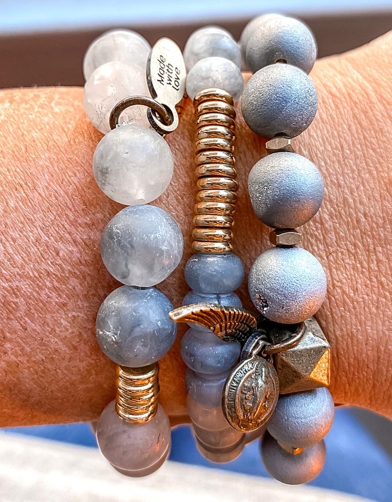 She Is Blessed Grey Agate Rondel Gold Spacers