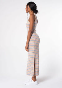 Multi Color Striped Cross Back Maxi Dress - Mustard/Mint