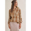 Fall Plaid Ruched Sleeves Button-Down Shirt: LATTE