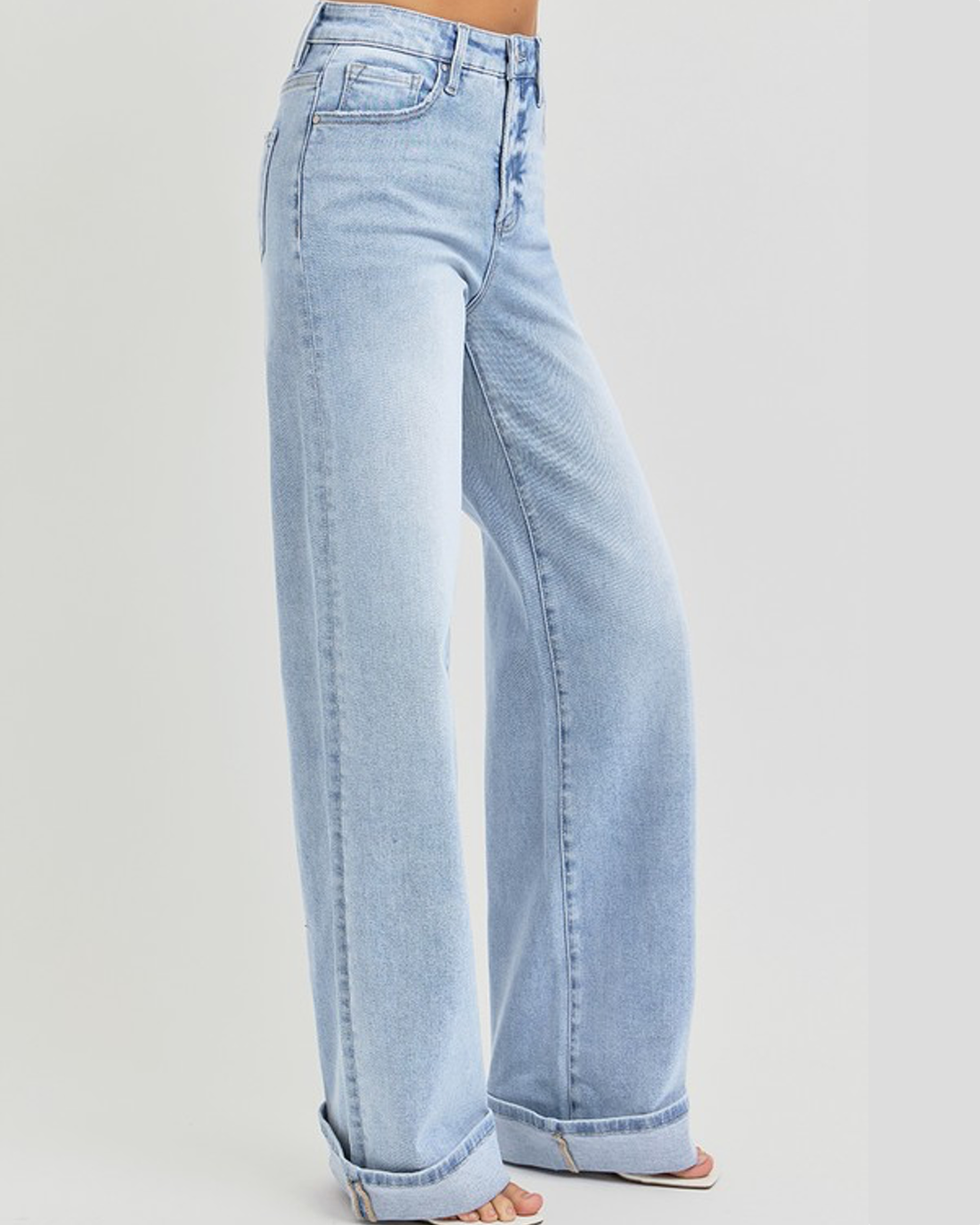Kollyns Tummy Control High Rise Wide Cuffed Jeans