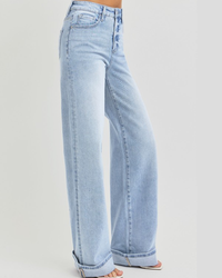 Kollyns Tummy Control High Rise Wide Cuffed Jeans