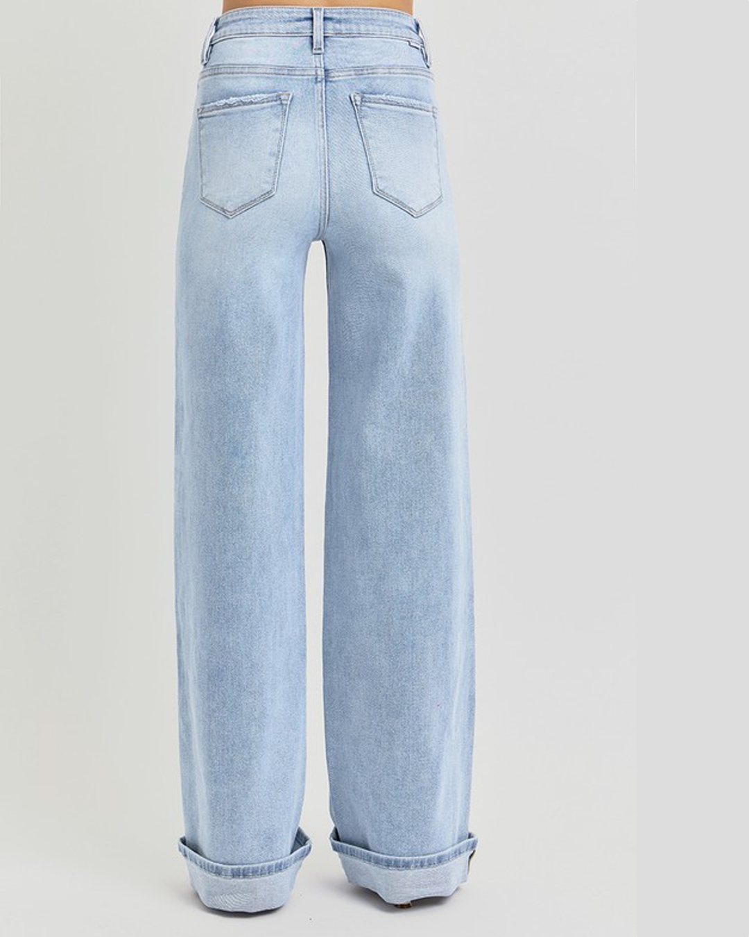 Kollyns Tummy Control High Rise Wide Cuffed Jeans