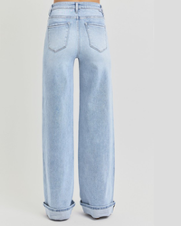 Kollyns Tummy Control High Rise Wide Cuffed Jeans