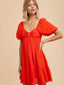 Bubble Sleeve U Notched Dress - Chili Pepper