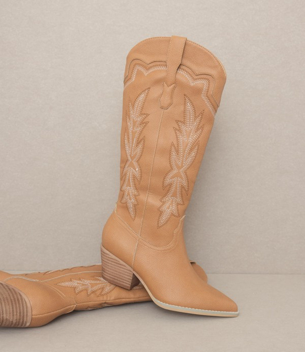 Ainsley  Embroidered Cowboy Boot - Camel