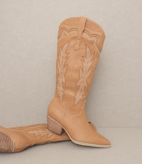 Ainsley  Embroidered Cowboy Boot - Camel