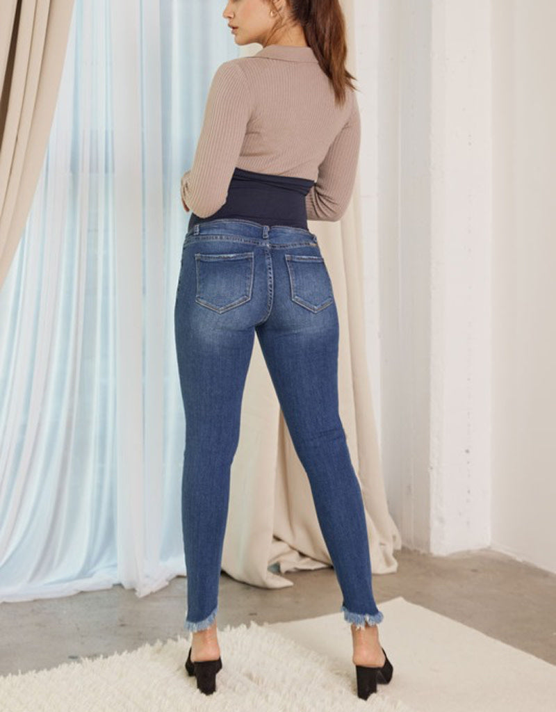 Hewitt Full Band Maternity Frayed Skinny Jean - Dark