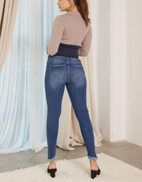 Hewitt Full Band Maternity Frayed Skinny Jean - Dark