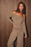 OFF SHOULDER LONG SLEEVE TOP: BROWN-CREAM STRIPE