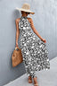 Printed Sleeveless Tie Waist Maxi Dress - Black/White