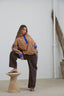 Teddy Sherpa Fleece Half Zip Pullover: CHOCO/BLUE