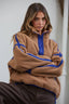 Teddy Sherpa Fleece Half Zip Pullover: CHOCO/BLUE