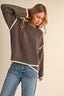 LONGSLEEVED SWEATER WITH CONTRAST PIPING DETAIL: Brown