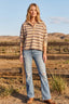 Oversized Striped Lightweight Polo Top: OATMEAL COMBO