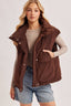 OVERSIZE HIGH NECK QUILTED PUFFER VEST: CHOCOLATE