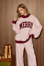 Striped Merry Graphic Oversized Mock Neck Sweatshirt: DUSTY PINK STRIPE