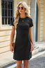 Ruched Round Neck Short Sleeve Mini Dress - Black