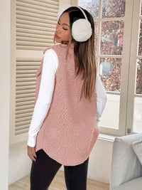 Button-Down Sherpa Fleece Vest Coat: Pink