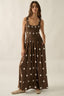 Polka Dot-print Smocked Sleeveless Pocket Maxi Dress: Chocolate