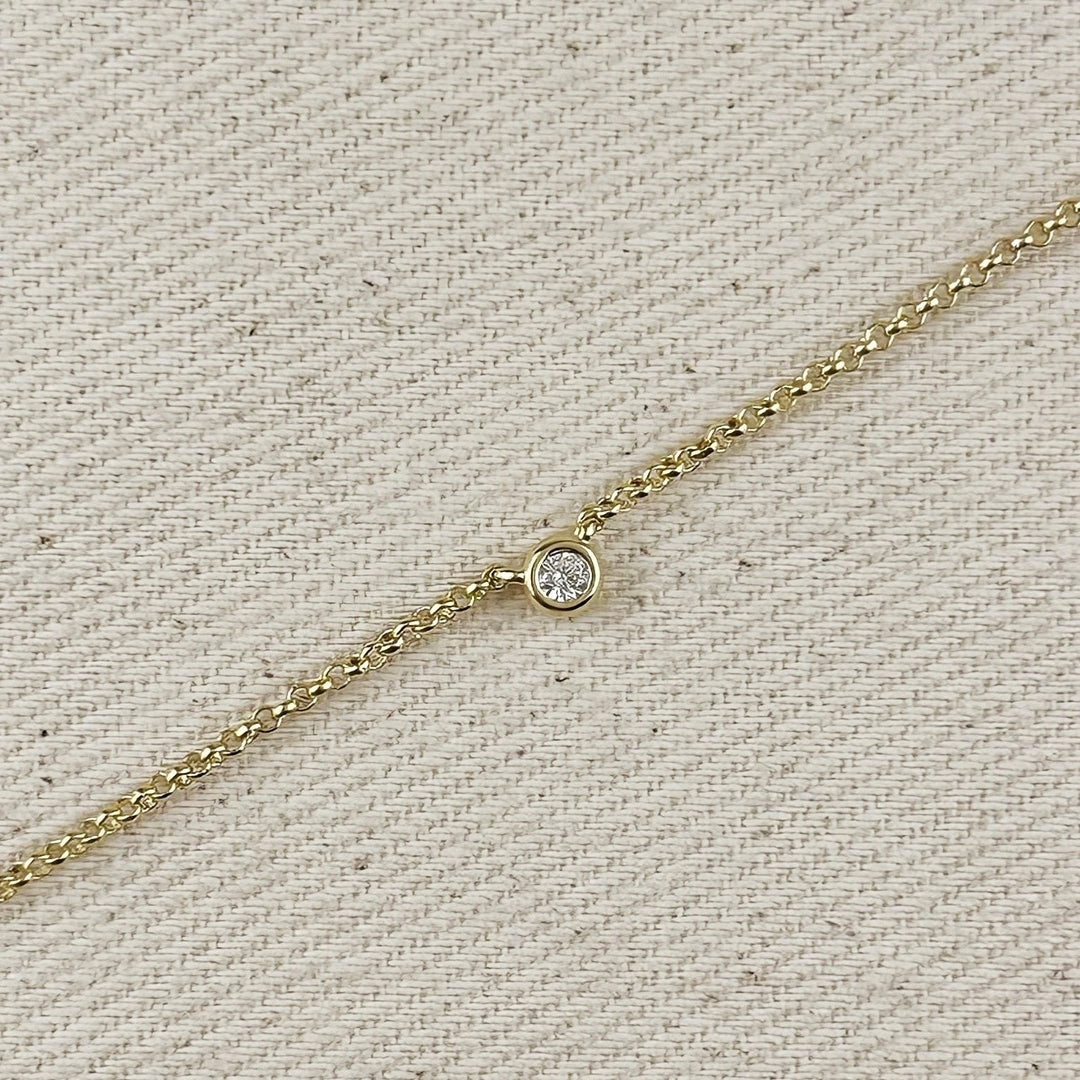 18k Gold Filled Dainty Bezel CZ Birthstone Bracelet