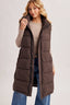 DETACHABLE HOOD ZIPPER LONGLINE QUILTED PUFFER VEST: ASH BROWN