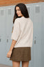 HEATHERED CREW NECK HALF SLEEVE BOXY PULLOVER: OATMEAL
