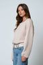 LONG SLEEVE FUZZY KNIT PULLOVER SWEATER: LIGHT KHAKI