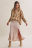 Fall Plaid Ruched Sleeves Button-Down Shirt: LATTE