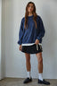 Knit Cotton Polyester Crew Neck Sweatshirt Top: Navy