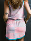Stripe Contrast Casual Tank Dress - Pink