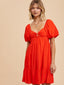 Bubble Sleeve U Notched Dress - Chili Pepper