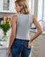 Solid Round Neck Ribbed Tank Top - Grey