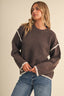 LONGSLEEVED SWEATER WITH CONTRAST PIPING DETAIL: Brown