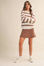 STRIPED SWEATER TOP AND MINI SKIRT SET: MOCHA