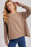 STRIPED CREW NECK  SLOUCHY KNIT TOP: LATTE/IVORY